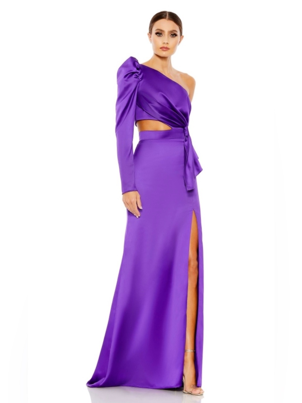 Mac Duggal Vibrant Purple One-Shoulder Gown with Side Slit